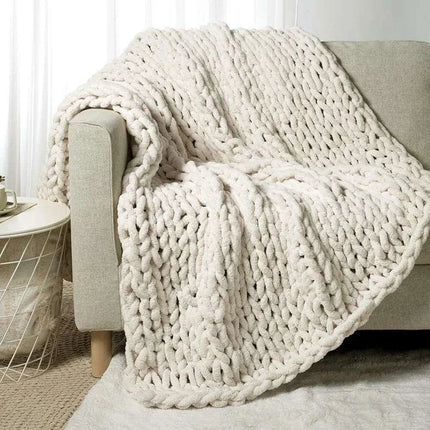 Chic Cream White Plaid Oversized Chunky Knit Throw Blanket - Autumn Comfort