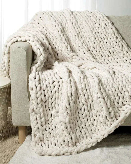 Chic Cream White Plaid Oversized Chunky Knit Throw Blanket - Autumn Comfort