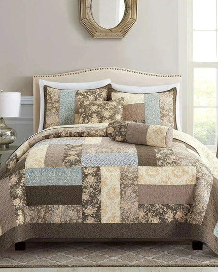 Reversible Floral and Plaid Quilt Set for California King - 100% Cotton Bedspread with Pillow Covers, Easy Care