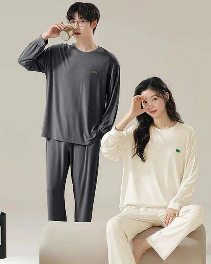 Chic Spring 2024 Modal Couples Pajama Set - Long Sleeve Loungewear with Cozy Round Neck