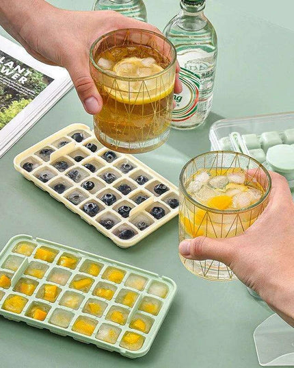 30-Grid Push-Button Ice Cube Tray - BPA-Free Lidded Mold for Quick Ice Release