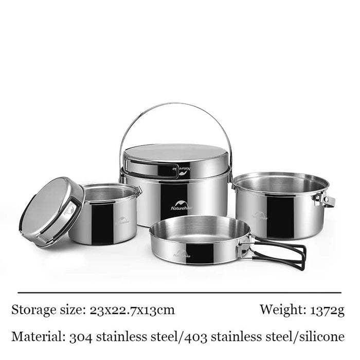 Outdoor Stainless Steel Cookware Set for Camping, Hiking & BBQ
