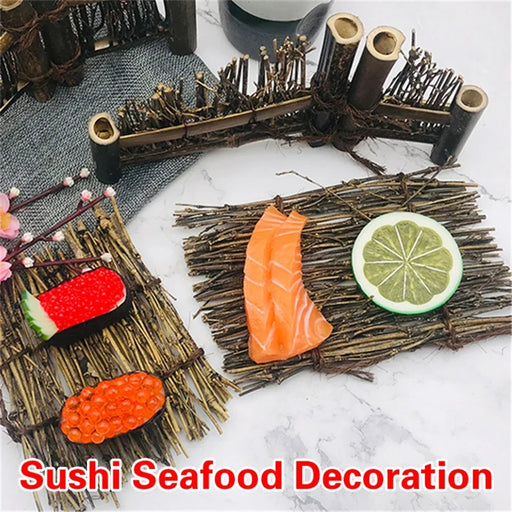 Japanese Style Bamboo Sushi Serving Boats Set with Sushi Tools and Tableware