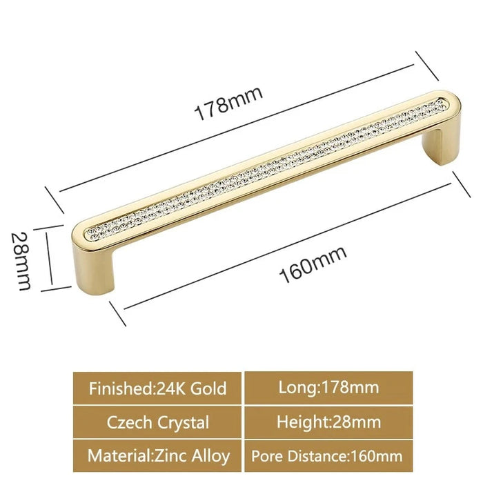 Elegant Diamond Crystal Gold Cabinet Pull Handles Set with Czech Crystal Accents