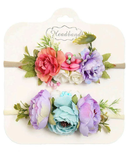 Floral Bow Infant Headband Set - 2-Piece Stretchy Hair Accessories for Newborns