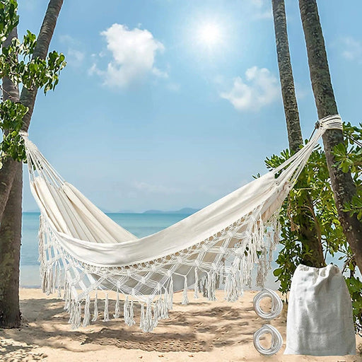 Chic Bohemian Macrame Hammock with Handcrafted Tassels