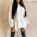 White Bodycon Mini Dress with Hooded Long Sleeves and Waist Wrap