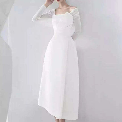 Chic Asymmetrical Summer Evening Dress with Long Sleeves and Flattering Fit
