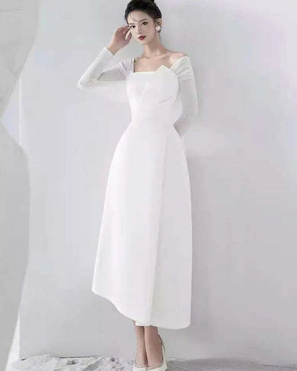Chic Asymmetrical Summer Evening Dress with Long Sleeves and Flattering Fit