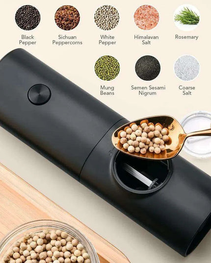 Eco-Friendly Automatic Electric Salt and Pepper Grinder Set - Refillable Battery-Powered Mills