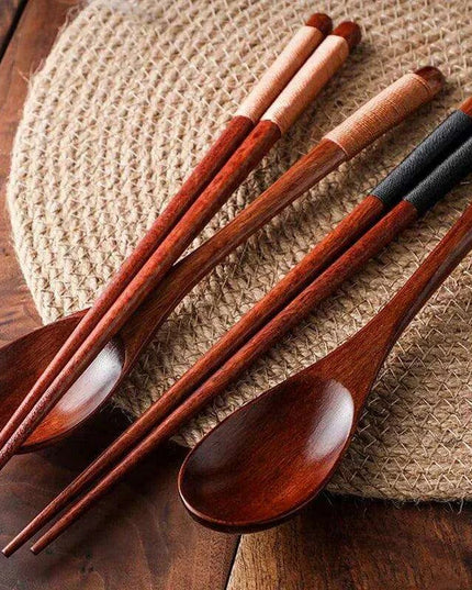 Stylish Wooden Utensil Collection: Premium Long Handle Soup Spoon & Elegant Chopsticks for Authentic Asian Dining