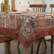 Bohemian Chic Embroidered Table Cover with Trendy Tassels