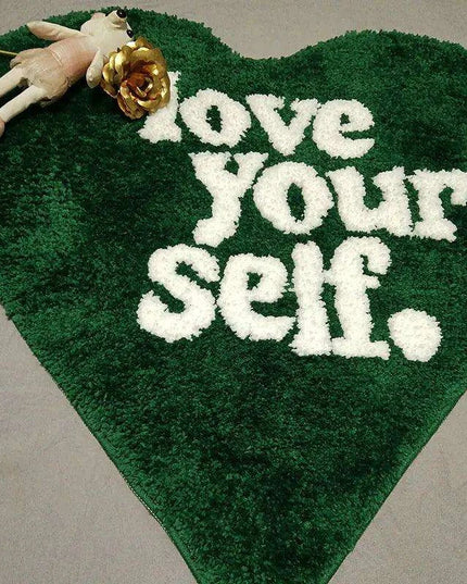 Luxurious Green Heart Shag Area Rug - Soft, Non-Slip Flocking Doormat