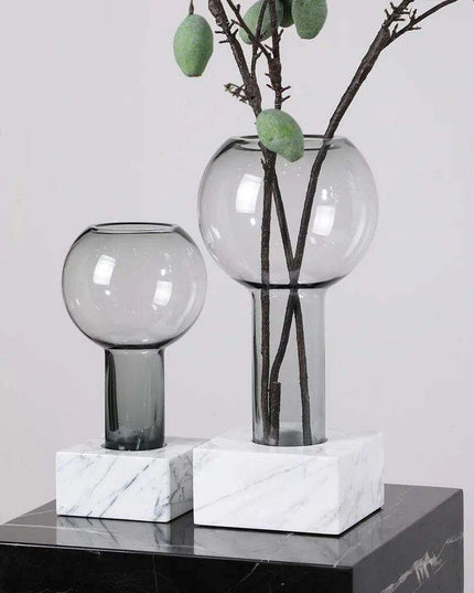 Sleek Modern Glass Vase Collection with Elegant Marble Base for Home Aesthetics and Plant Display