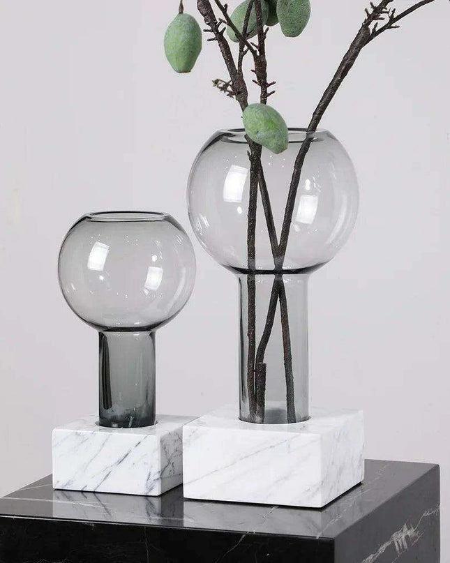Sleek Modern Glass Vase Collection with Elegant Marble Base for Home Aesthetics and Plant Display