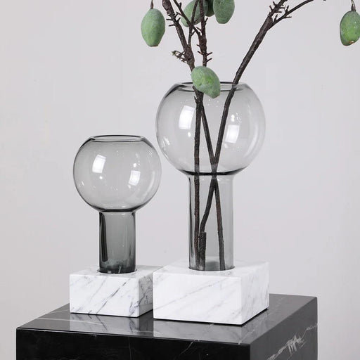 Sleek Modern Glass Vase Collection with Elegant Marble Base for Home Aesthetics and Plant Display