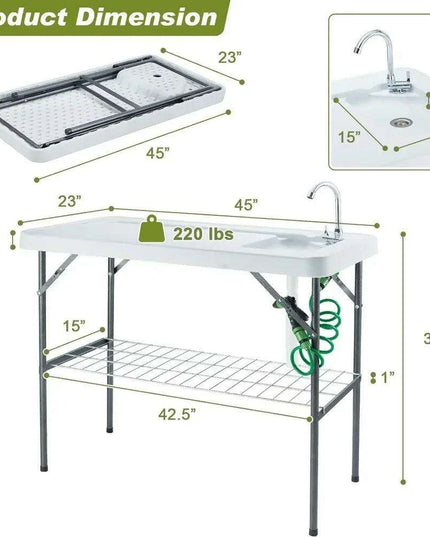 Portable Folding Fish Cleaning Table with Sink and Sprayer - Ideal for Outdoor Activities, Camping, and Fishing