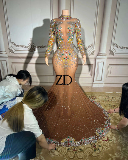 Stunning Plus Size Rhinestone-Embellished Mermaid Evening Gown for Women