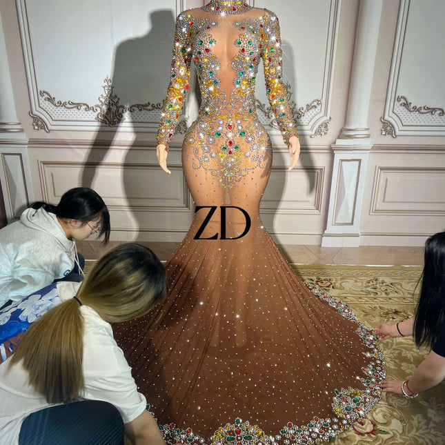 Stunning Plus Size Rhinestone-Embellished Mermaid Evening Gown for Women