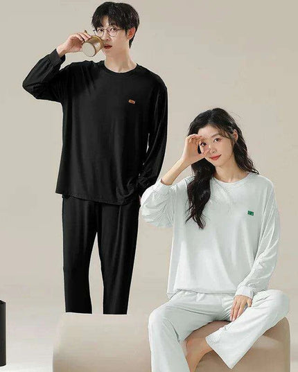 Chic Spring 2024 Modal Couples Pajama Set - Long Sleeve Loungewear with Cozy Round Neck