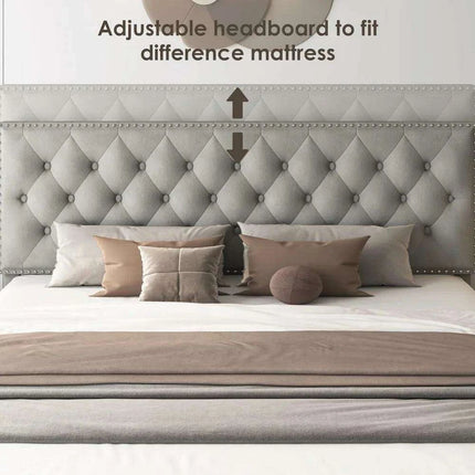 Elegant Queen Velvet Upholstered Bed Frame with Adjustable Headboard and Hidden Storage Drawers