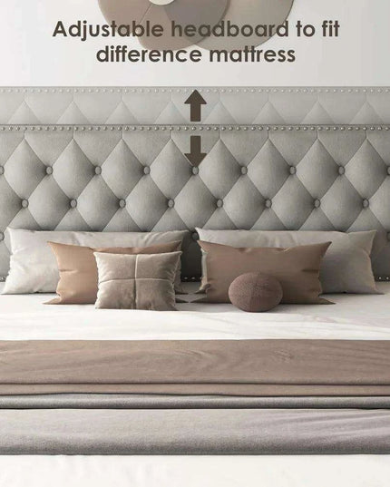 Elegant Queen Velvet Upholstered Bed Frame with Adjustable Headboard and Hidden Storage Drawers