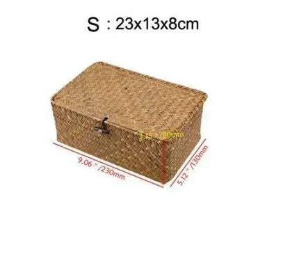 Natural Seagrass Woven Storage Container with Lid - Stylish Basket for Bath Essentials, Cosmetics, and Towels