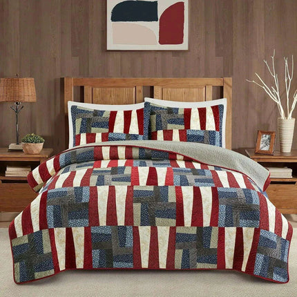 Reversible Floral and Plaid Quilt Set for California King - 100% Cotton Bedspread with Pillow Covers, Easy Care
