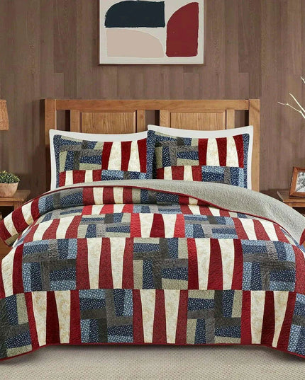Reversible Floral and Plaid Quilt Set for California King - 100% Cotton Bedspread with Pillow Covers, Easy Care