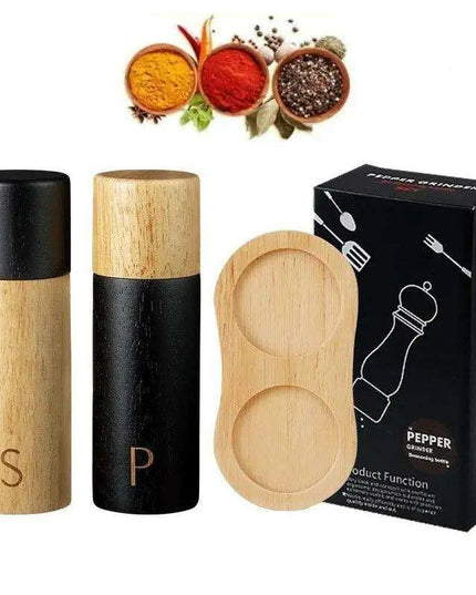 Elegant 7-Inch Salt and Pepper Mill Set with Chic Wooden Holder for Gourmet Dining