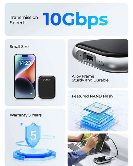 ORICO Beetle 2TB Portable SSD - Ultra-Fast Data Transfer for MacBooks, Laptops, and More