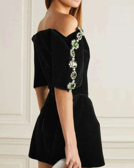 Elegant Backless Evening Dress with Glittering Diamond Details
