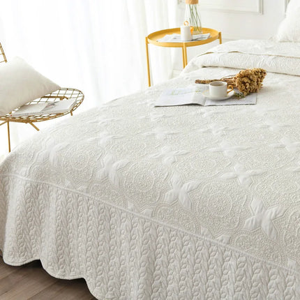 Plum Floral Embroidery Quilted Bedspread Set – 3-Piece 100% Cotton