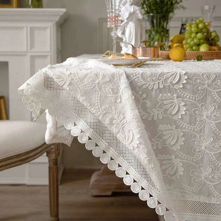 American Charm Floral Lace Tablecloth with Handcrafted Embroidery