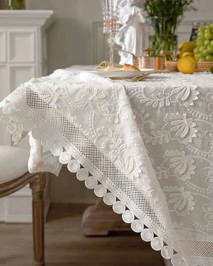 American Charm Floral Lace Tablecloth with Handcrafted Embroidery
