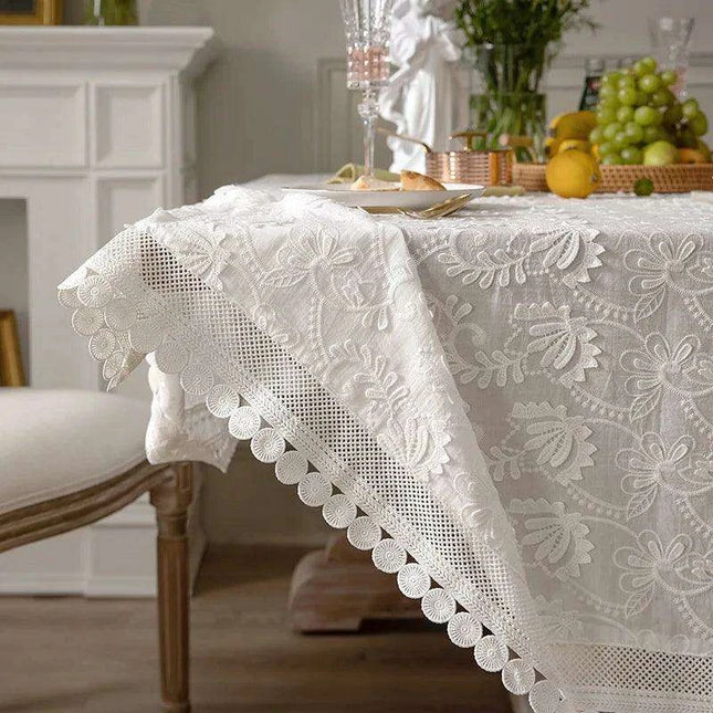 American Charm Floral Lace Tablecloth with Handcrafted Embroidery