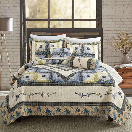 Reversible Floral and Plaid Quilt Set for California King - 100% Cotton Bedspread with Pillow Covers, Easy Care