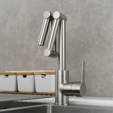 Versatile Brass Kitchen Faucet with Space-Saving Foldable Design