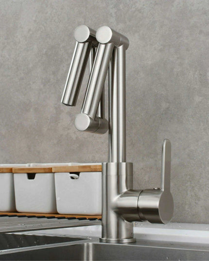 Versatile Brass Kitchen Faucet with Space-Saving Foldable Design