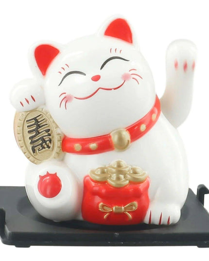 Solar-Powered Lucky Cat Figurine for Abundance and Good Fortune