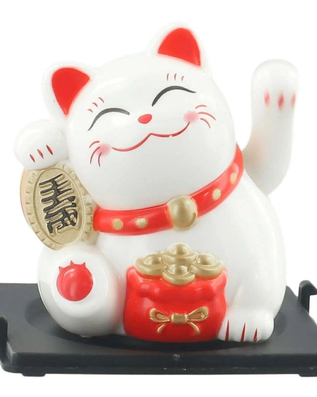 Solar-Powered Lucky Cat Figurine for Abundance and Good Fortune