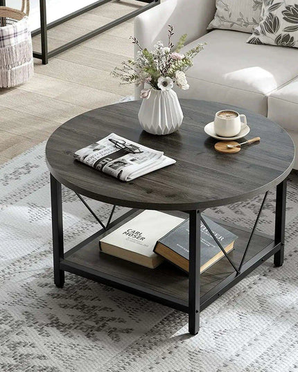 Modern Rustic Round Coffee Table with Generous Storage and Stylish Design