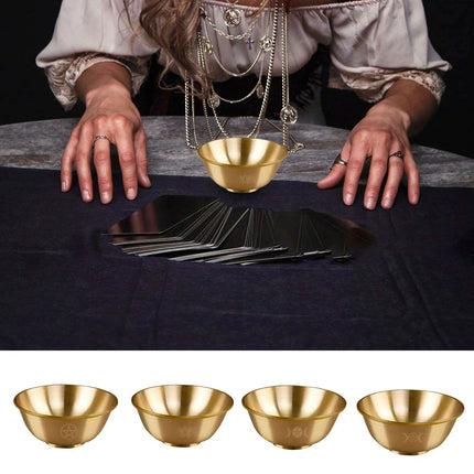 Mystical Copper Altar Bowl with Triple Moon and Pentacle Engravings for Spiritual Rituals