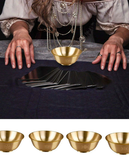 Mystical Copper Altar Bowl with Triple Moon and Pentacle Engravings for Spiritual Rituals