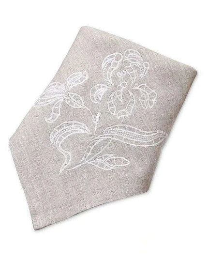 Iris Blossom Embroidered Linen Napkin Collection - Luxurious European Flax Tableware