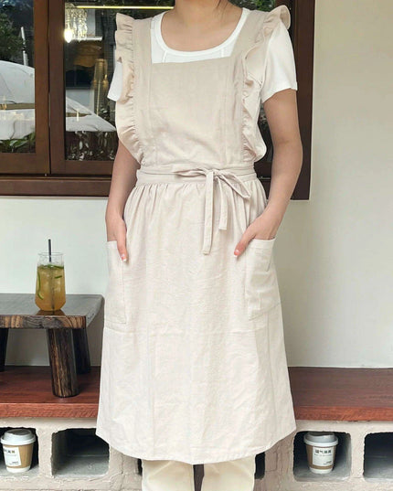 Chic Floral Ruffle Kitchen Apron for Women - Luxurious Japanese Washed Cotton Linen