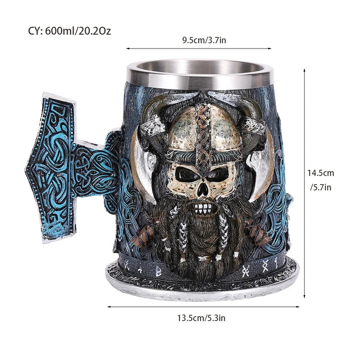 Skull Viking Pirate Resin Steel Tankard - Multi-Purpose Drinking Vessel and Decorative Accent
