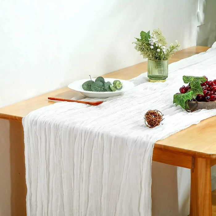 Boho Chic Cotton Cheesecloth Table Runner Set for Rustic Wedding and Home Decor (10pcs/set, 35.4"118" / 90cm300cm)