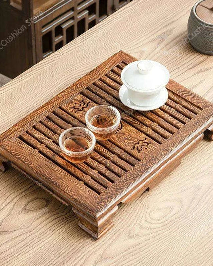 Luxurious Rosewood Tea Serving Tray with Convenient Storage Drawer - Stylish Wooden Table for Home Use