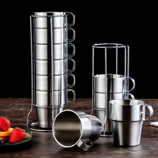 6-Piece Set of Elegant Double-Wall Stainless Steel Tea Cups for Home, Bar, and Club - Insulated Mugs for Hot and Cold Beverages